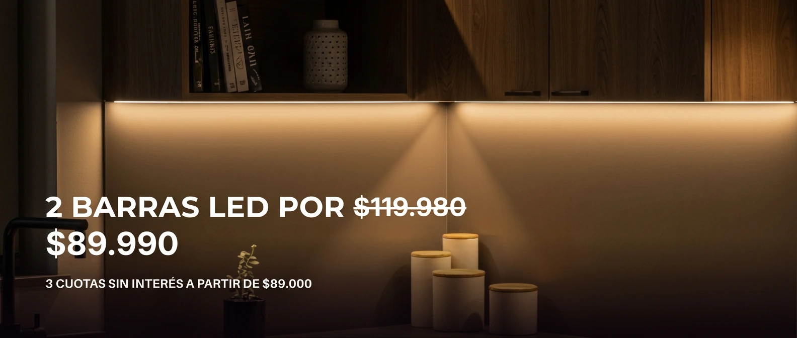 Oferta de Casa Inteligente: 2 barras LED por $89.990, antes $119.980. Tres cuotas sin interés a partir de $89.990.